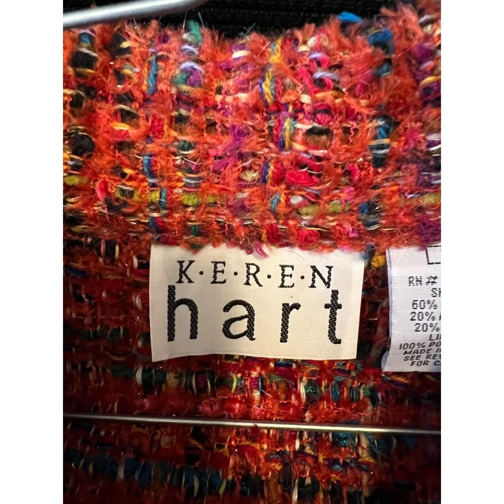 Keren Hart Vintage‎ Jacket Women's Size Large Colorful Art Yarn Glitter